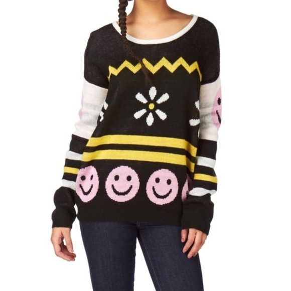 Black and yellow sweater with smiley faces - super cute! #y2k #smileyface - Picture 1 of 6